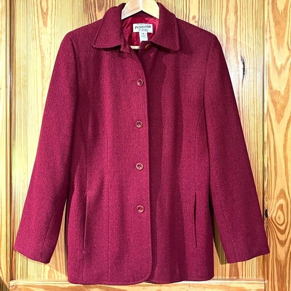 Pendleton Deep Red Herringbone Virgin Wool Button-up Classic Jacket - Picture 1 of 11
